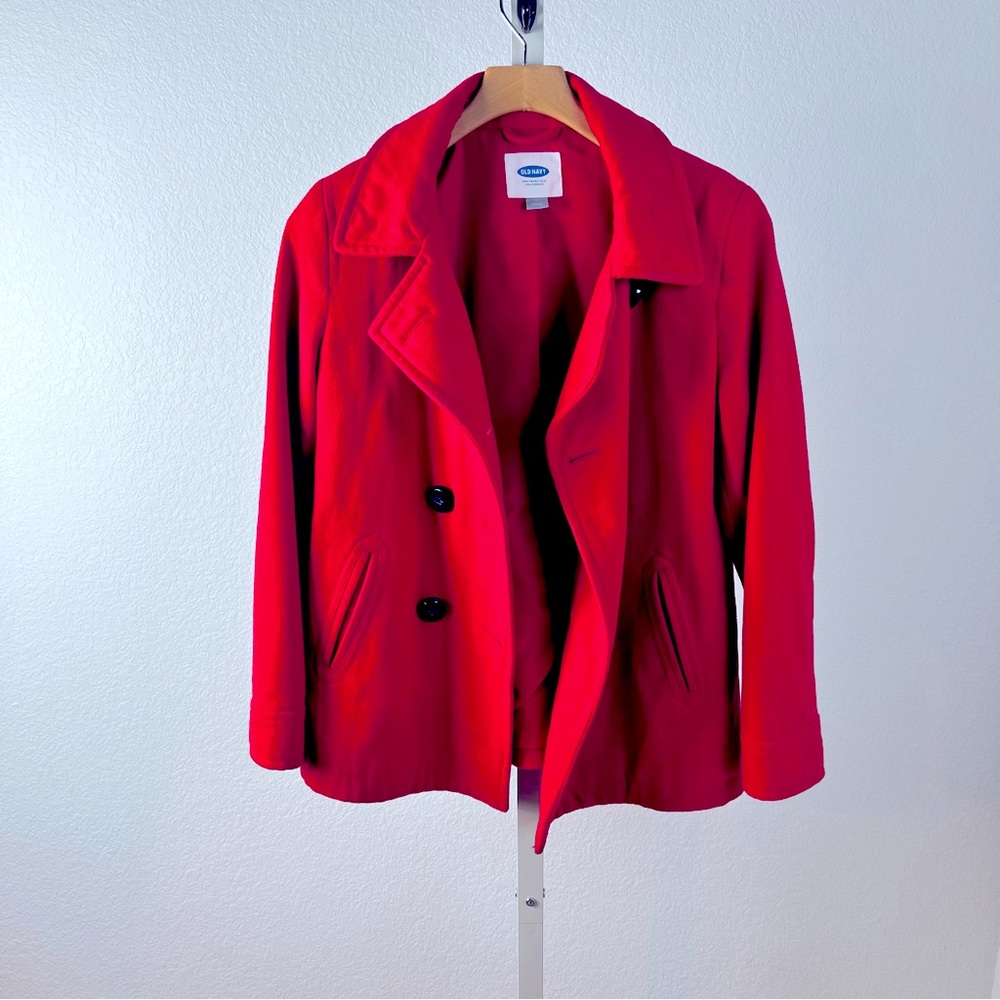 Old Navy Classic style double breasted woolblend red womens peacoat size small